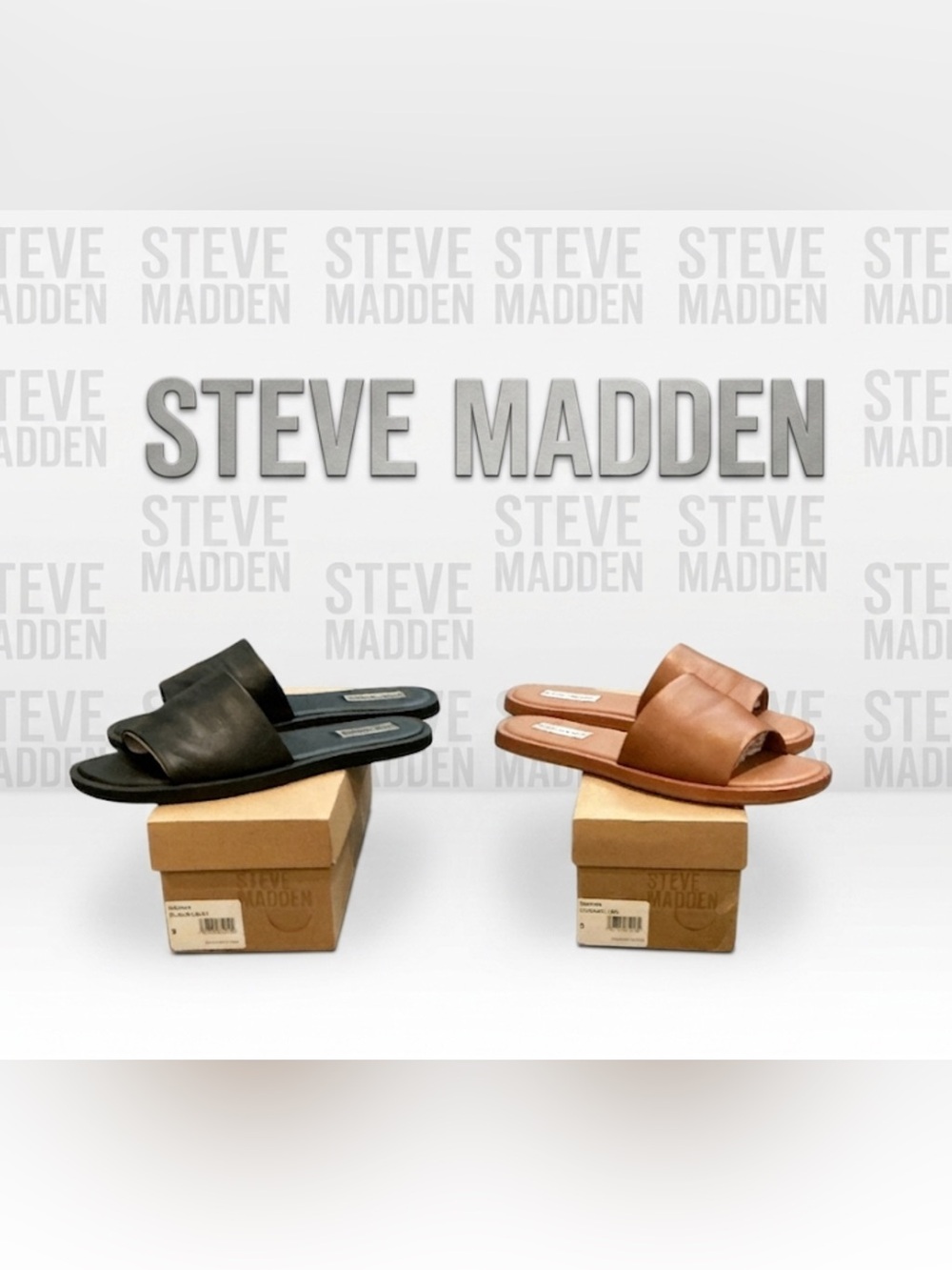 Authentic Steve Madden black leather designer mules slide sandals sz 9